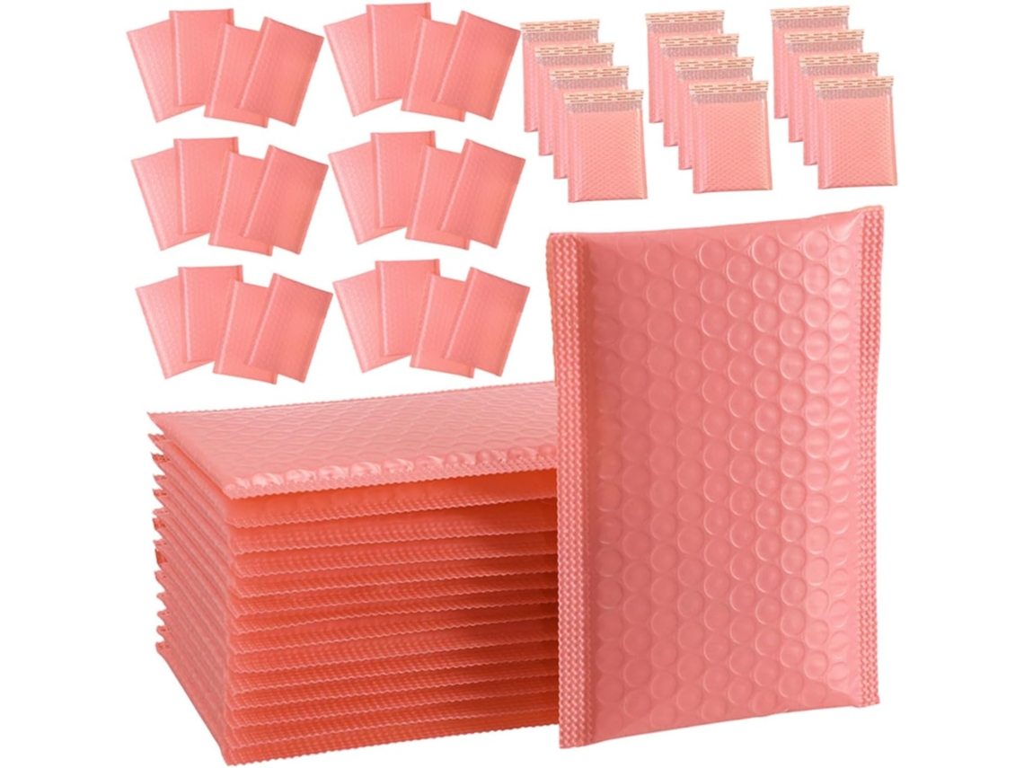 Conjunto de 60 Envelopes Acolchoados com Bolhas Topbathy, Cor Rosa, Resistentes e Adesivos, para Proteção Refo