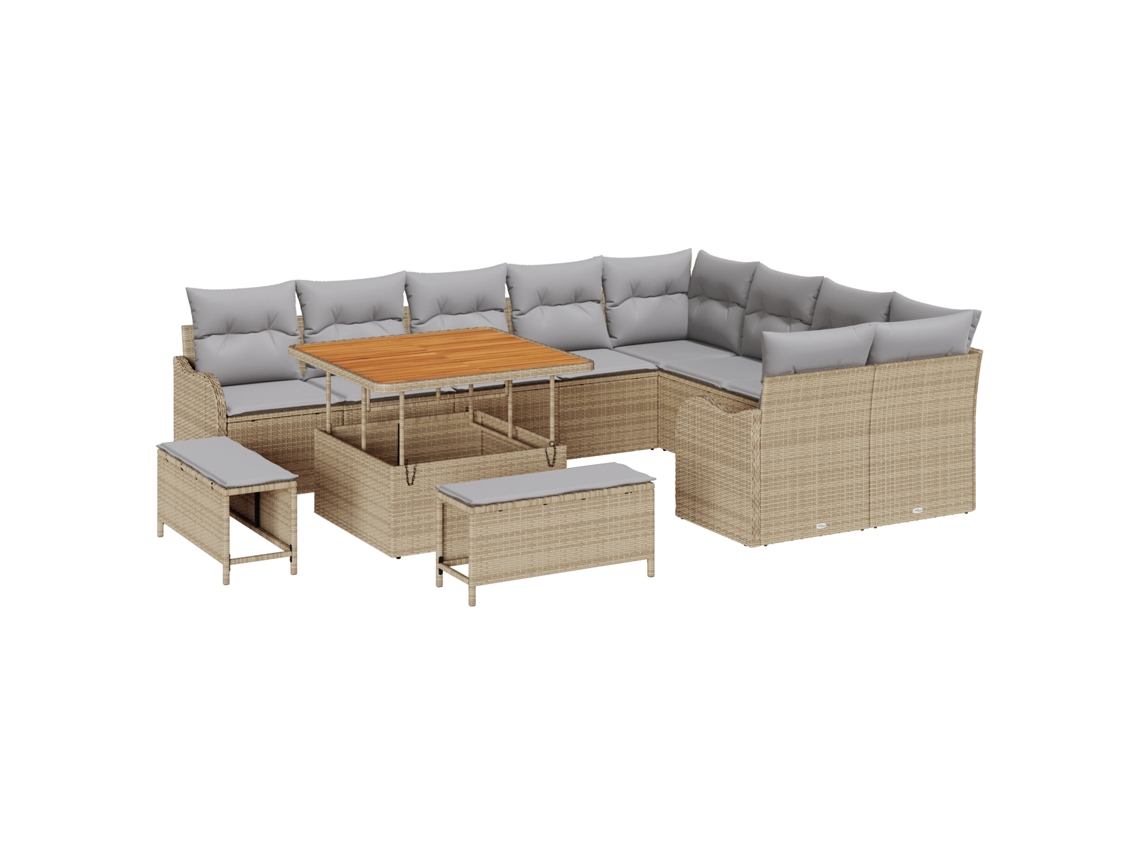 Conjunto 12 Conjunto De Móveis De Jardim Vidaxl Bege Vime Pe (100 X 100 X 71 Cm)