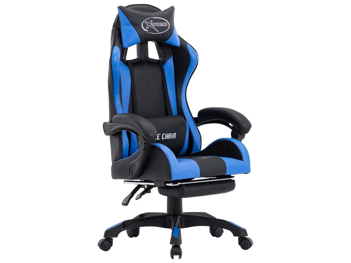 Vidaxl Cadeira Estilo Corrida C/ Apoio Pés Couro Artificial Azul/preto