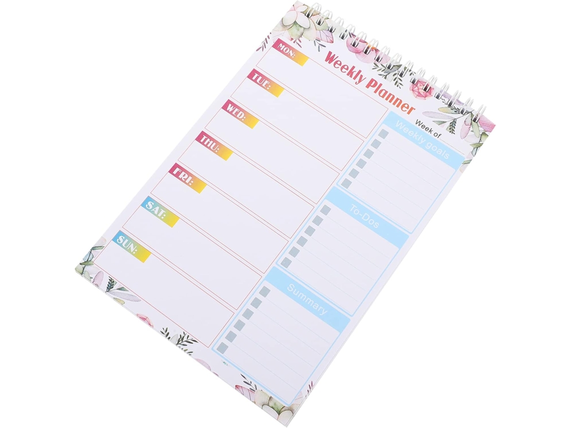 Bloco de notas para planejamento, com abas destacáveis para anotações, bloco de notas para lista de tarefas e caderno de metas.
