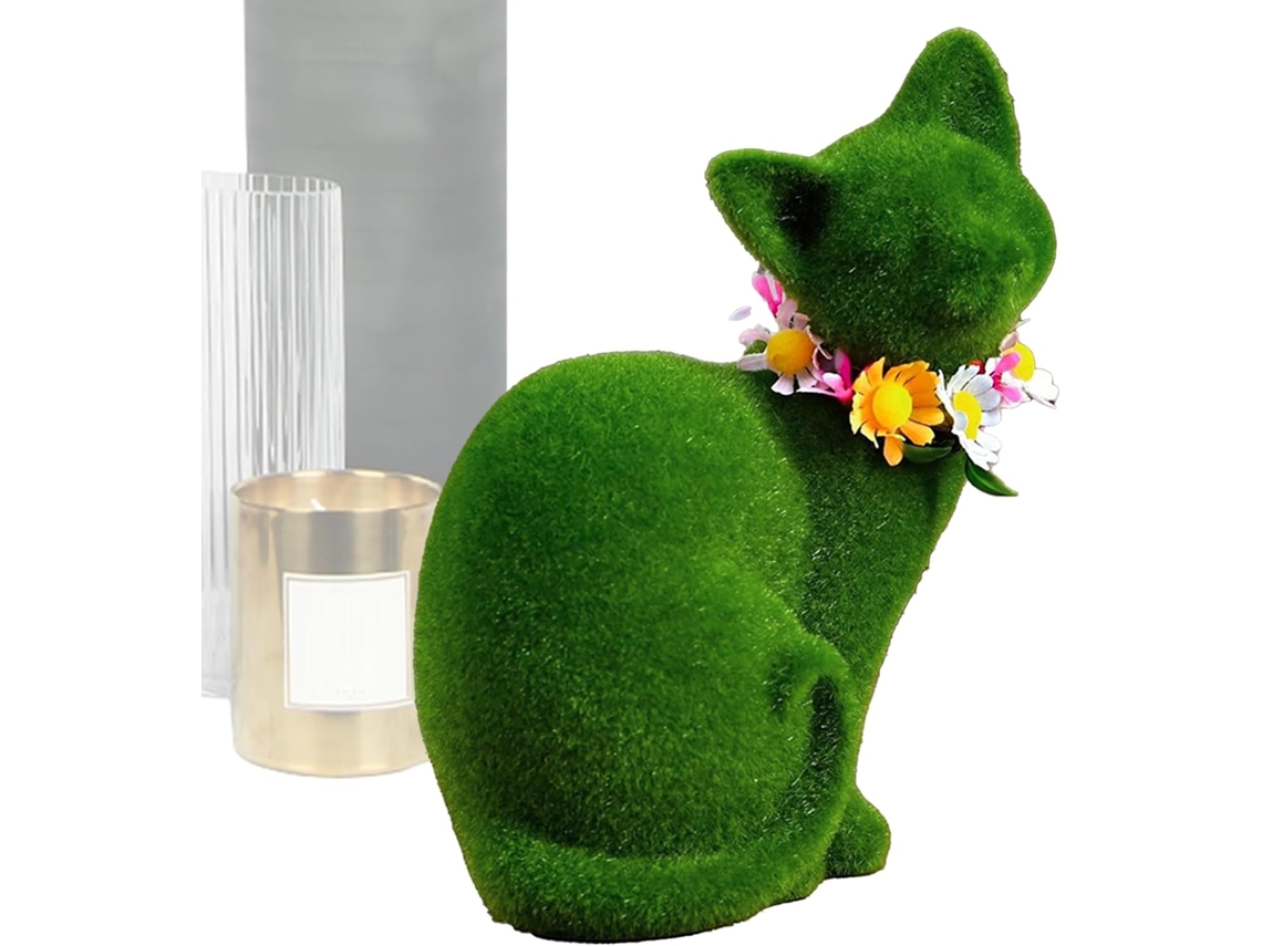 Estátuas de Gatos para Jardim, Decoração de Jardim com Musgo Verde Floculado, Escultura de Gato Encantadora para Uso CHABERLU
