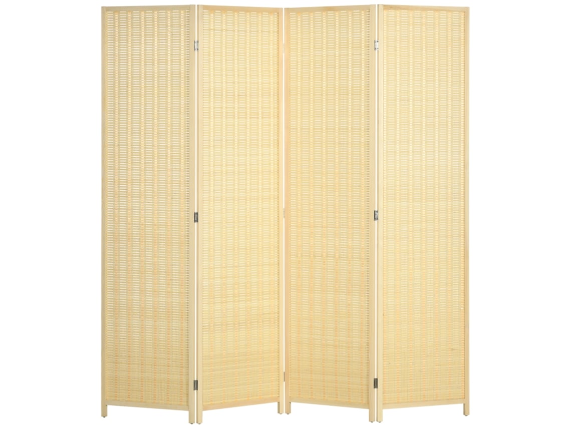 Biombo Madeira de Pinho, Bambu e Fio de Algodão Cor Cor de Madeira Natural 180x1,7x180 cm Homcom