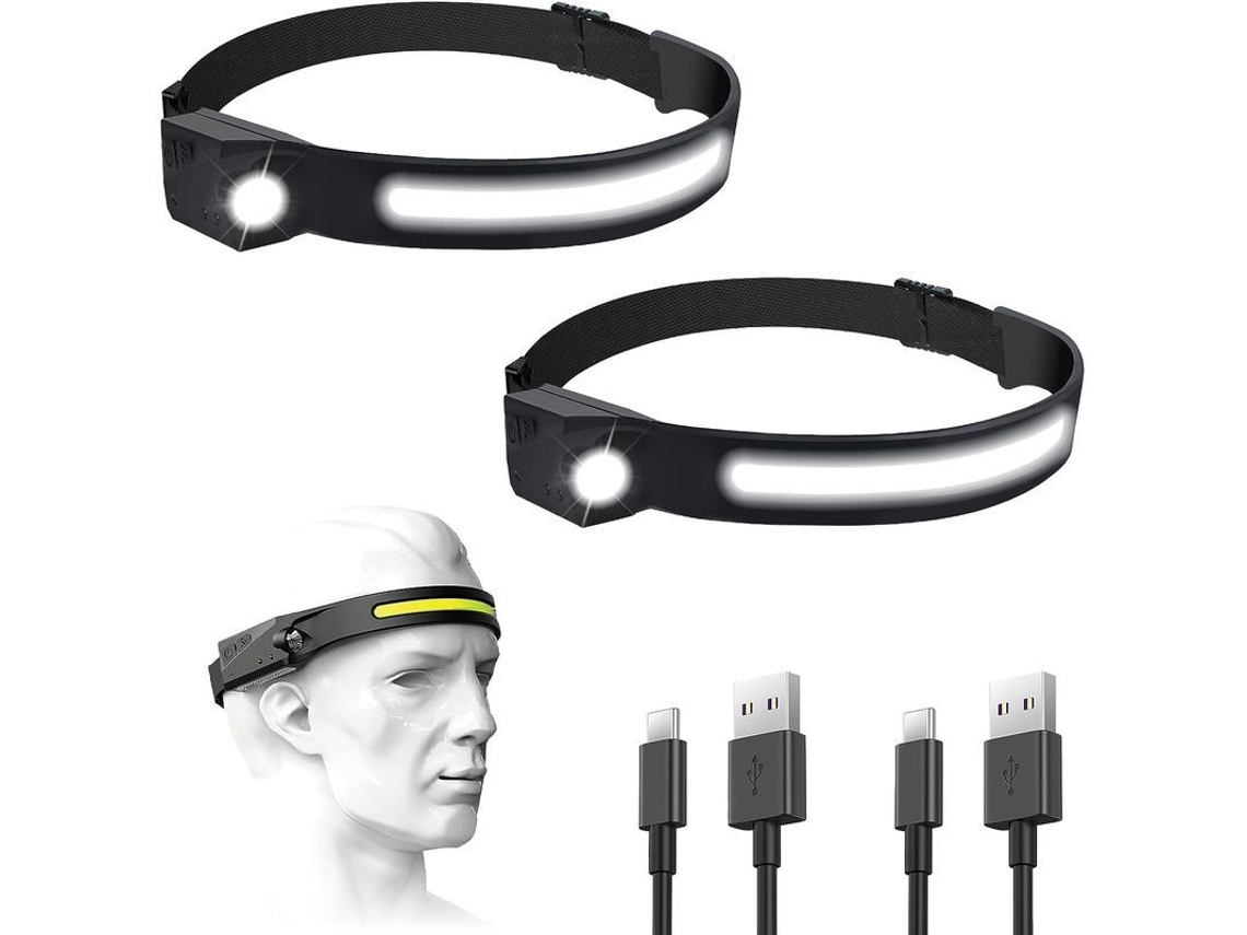2pcs Lanterna Frontal Led Recarregável Usb À Prova D'água 5 Modos Para Camping Ciclismo Pesca Reparo