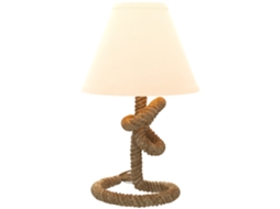 Candeeiro Mesa Led Base Metal, Corda Linho, Ecrã Tecido, Suporte E27 Ø28x45,5 Cm Marrom Bege ZENCORE SERVICES