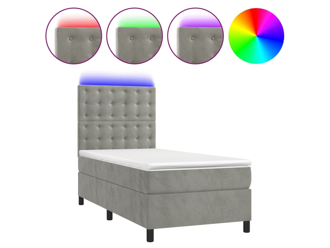 Cama Box Spring com Colchão LED 100x200 cm Veludo Cinzento Claro MAISON EXCLUSIVE