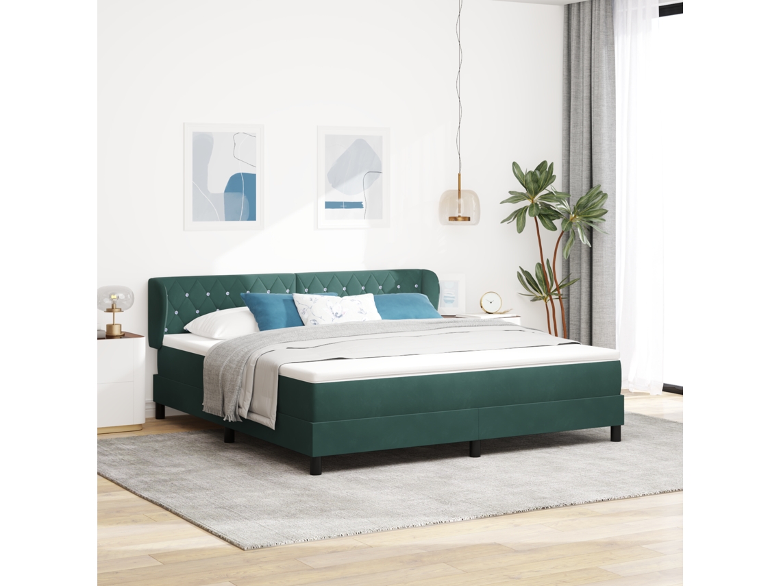 Cama Box Spring Com Colchão Verde Escuro 180x200 Cm Em Veludo