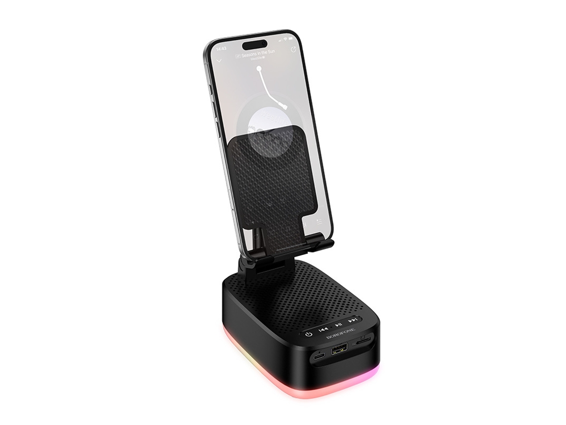 Alto-falante sem fio portátil com suporte para celular e carregador som estéreo poderoso led RGB USB S/MARCA