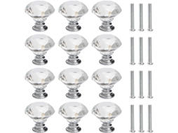 Conjunto de 12 Maçanetas Porta Cristal Diamantado 30 Mm com S BRILVIBERA