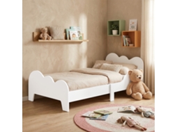 Cama Para Crianças 143,5x74,5x56 Cm Estrutura De Cama Infantil Com Desenho De Núvem E Barreira De Segurança Branco