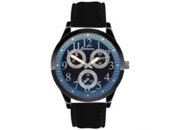 Relógio masculino de quartzo com pulseira de couro PU, mostrador moderno de três mostradores, preto.