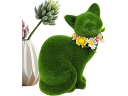 Estatuetas de Gatos para Jardim Decora o em Musgo Verde Floculado Escultura Gato Fofa Externa Peitoril Janela Prateleira VAYOTOY