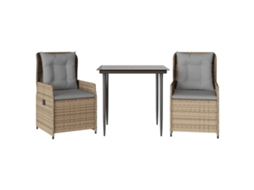 Conjunto de Jantar 3 Pcs para Jardim com Almofadões Vime Pe Bege MAISON EXCLUSIVE (3 pcs)