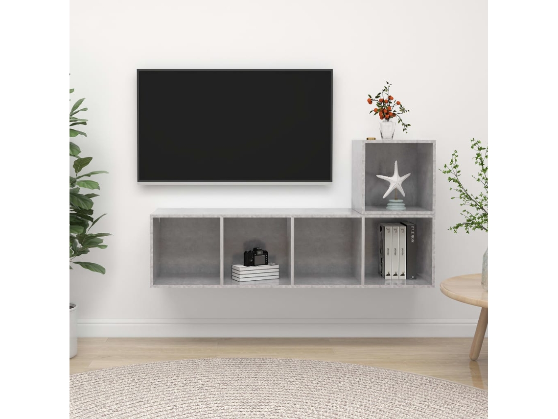 Vidaxl 2 Pcs Conjunto de Móveis de Tv Contraplacado Cinzento Cimento