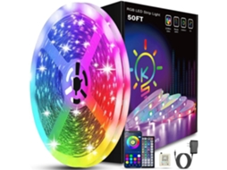 Lurelia Fita Led Rgb 50 Pés, 44 Teclas, Bluetooth, App, Comando Remoto, Sincronização Musical