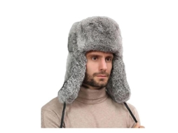 2026 gorro de Invierno Ruso de Piel de Conejo Con Aletas para Orejas Trapper Bomber Regalo para Hombres S Cinza