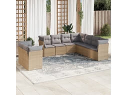 Vidaxl 9 Pcs Conjunto De Sofás P/ Jardim Com Almofadões Vime Pe Bege