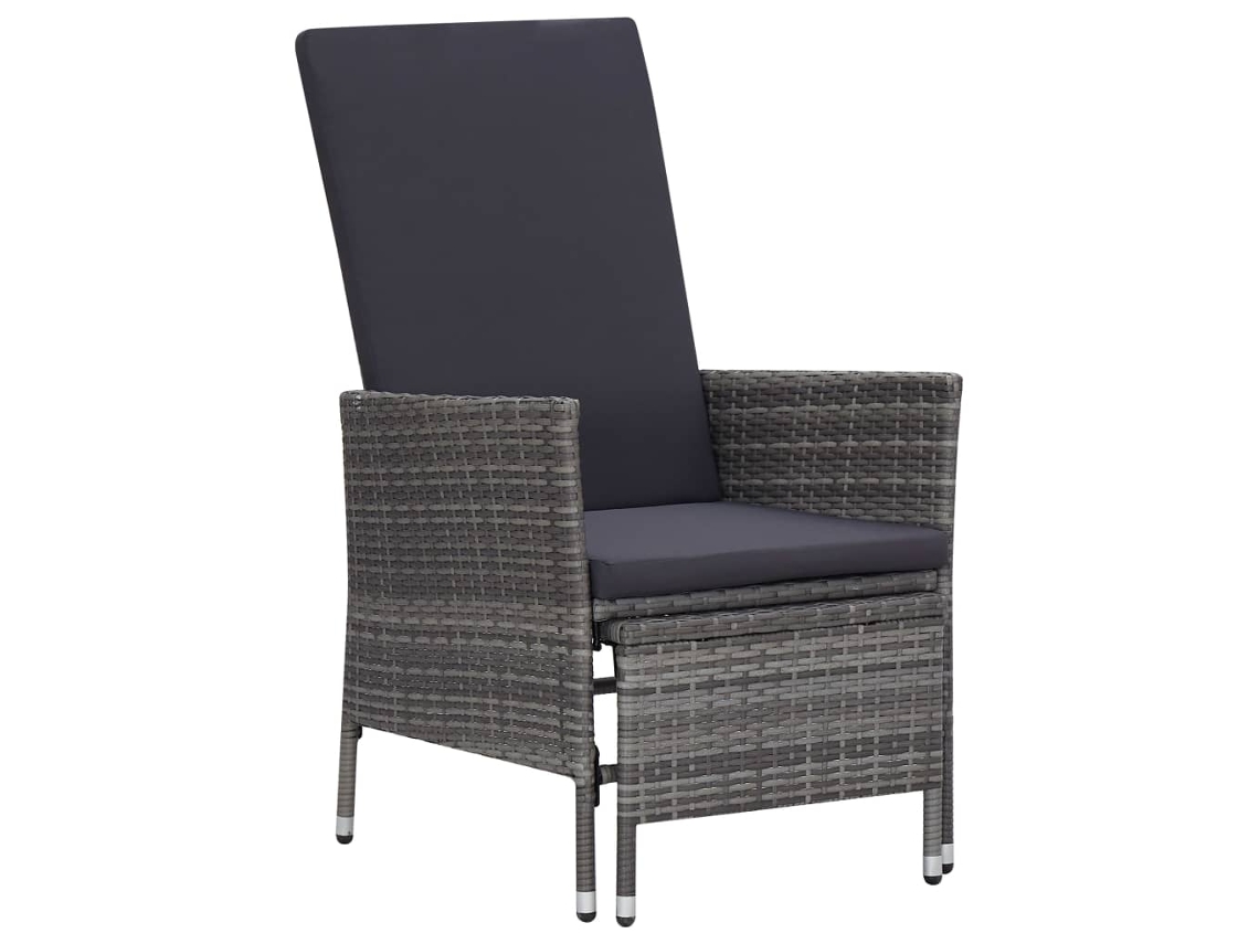 Cadeira De Jardim Reclinável Com Almofadões Vime Pe Cinza Dkd Home Decor