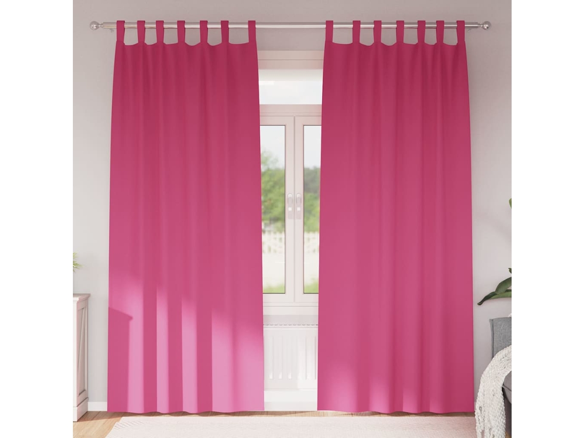 Vidaxl Cortinas Blackout Com Argolas 2 Unid. Rosa Brilhante Poliéster