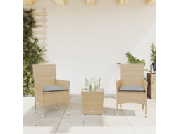 Vidaxl 3 Pcs Conjunto De Bistrô Com Almofadões Vime Pe/vidro Bege