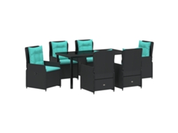 Conjunto 7 De Jantar Jardim Vidaxl Rattan Pe Preto