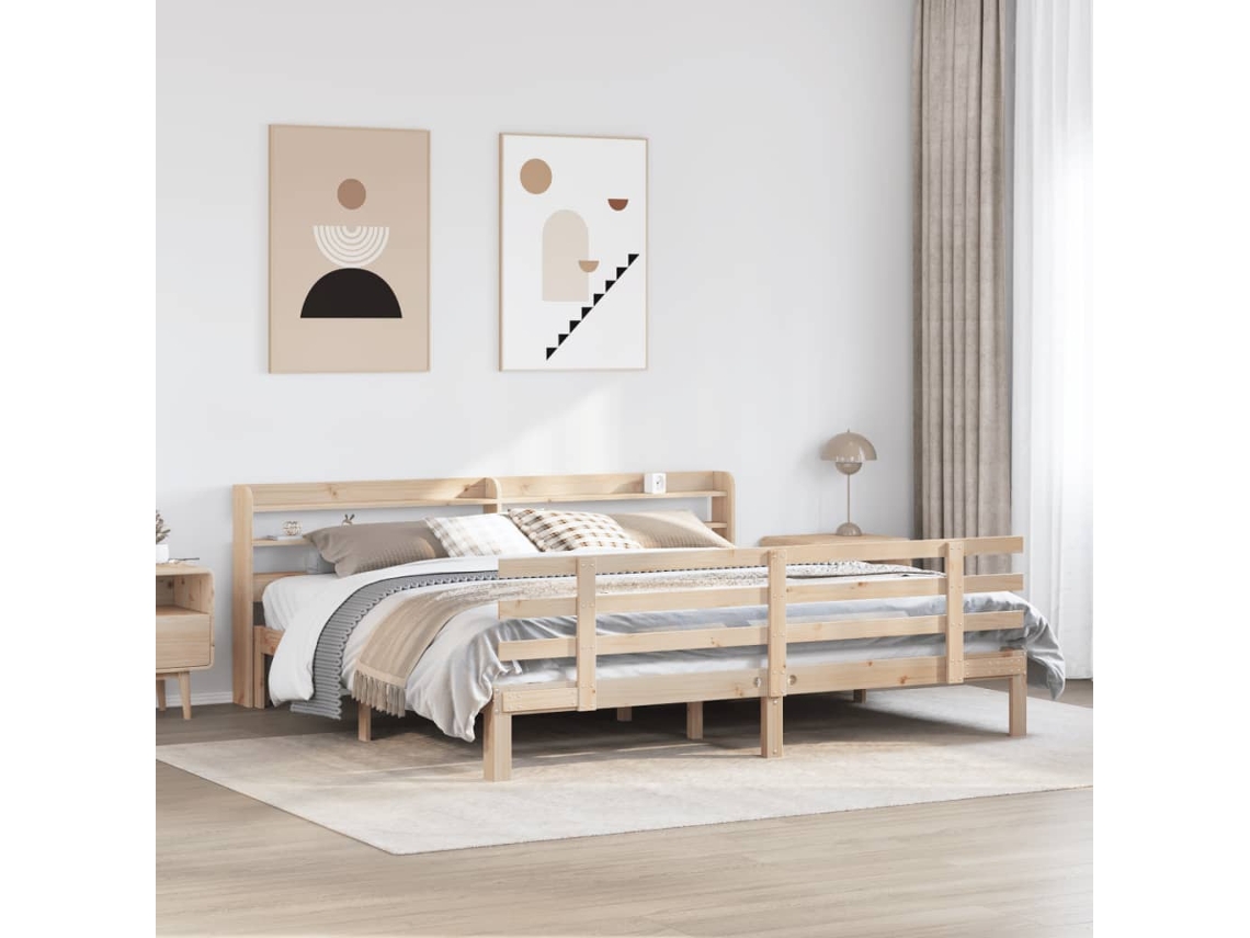 Vidaxl Estrutura de Cama com Cabeceira 180x200 Cm Pinho Maciço