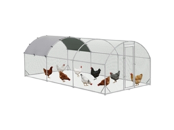 Galinheiro Para Exterior Grande Com Teto De Tecido Oxford E Fechadura Para 12-18 Galinhas 5,7x2,8x1,97cm Prata