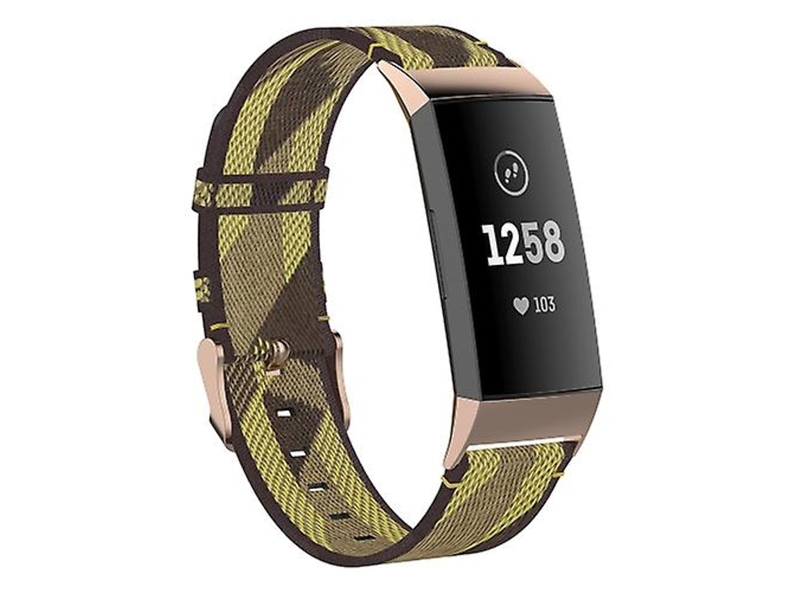 Bracelete para Fitbit Charge 4/Charge 3/Charge 3 Se Cabeça de Aço Inoxidável Grão Nylon Denim Pulseira de Substituição Faixa Amarela VENISYMLIS