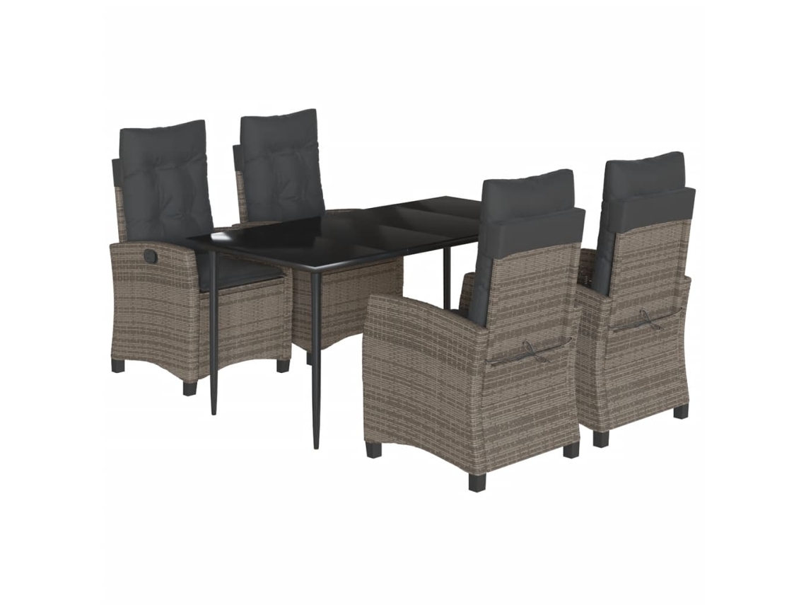 Conjunto de 5 Jantar para Jardim com Almofadões Vime Pe Cinza MAISON EXCLUSIVE