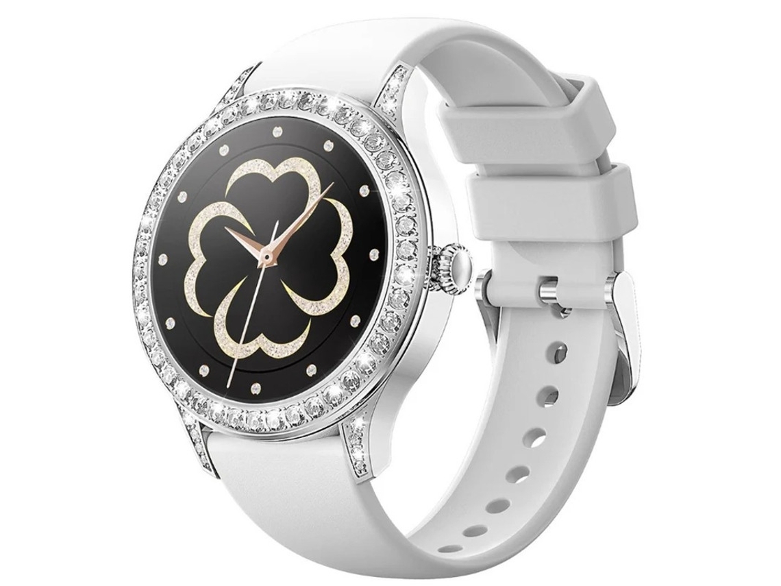 Relógio inteligente feminino Bestvite com chamadas Bluetooth, lembrete de monitoramento de frequência cardíaca e oxigênio no sangue incrustado com diamantes