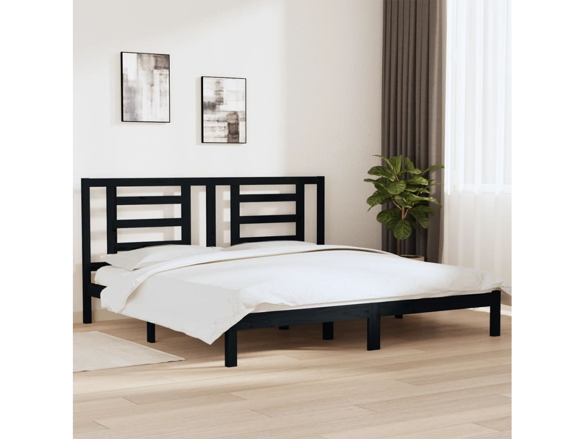 Vidaxl Estrutura de Cama 200x200 Cm Pinho Maciço Preto