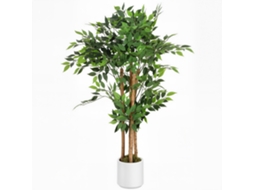 Planta de Figueira Verde Artificial em Peva e Madeira, com Pp e Vaso de Cimento. 55x55x120 Cm Ge
