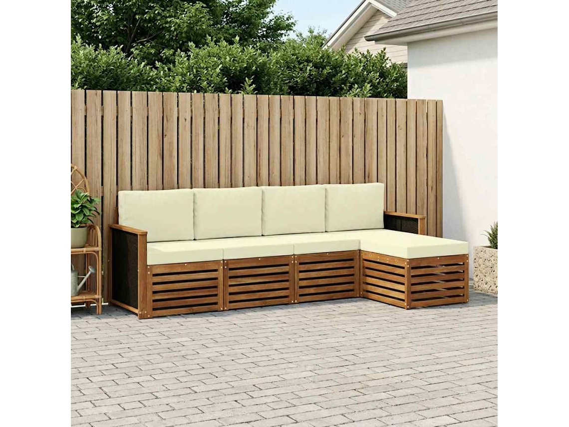 Vidaxl Conjunto De Sofás Para Exterior 5 Pcs Natural E Creme