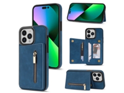 Capa Em Couro Pu Com Suporte, Para Apple Iphone 16pro Max - Azul
