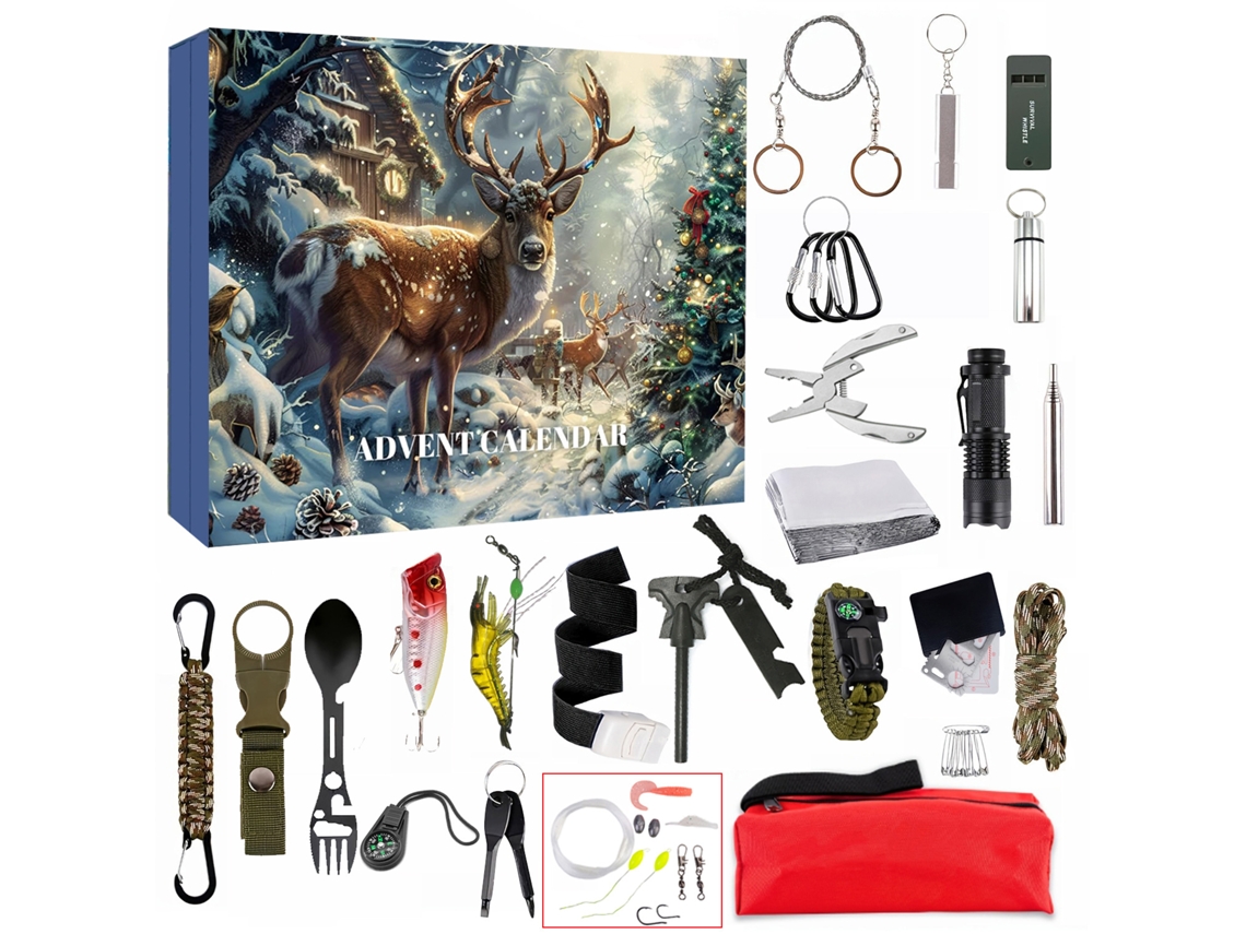 Calendário do Advento 2025 com Kit de Sobrevivência Ao Ar Livre, Ferramentas em Caixa Surpresa Natal, Ideal para Caminhadas e Camping Lanter AQUAFORGE