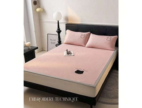 Lençol De Cama De Seda Rosa Gelo, Bordado, Macio, Lavável À Máquina, 1 Lençol E 2 Fronhas, 200 X 220 Cm