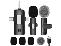 Microfones De Lapela Sem Fio Duplos Para Iphone, Android, Câmera, Laptop, Pc, Microfone Clipe 3 Em 1 Gravação Vídeo E Vlog Aquaforge
