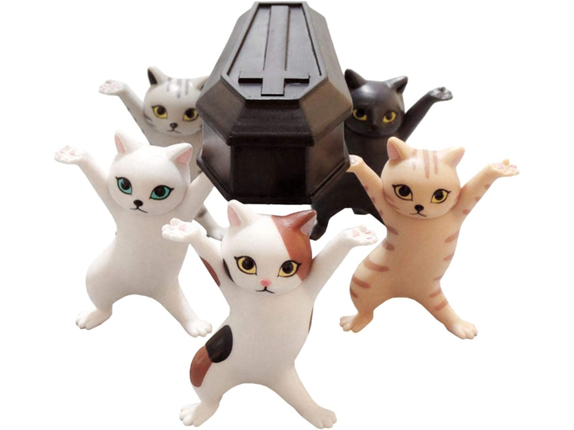 Estátua de Gato, 5 Gatos+ 1 Caixão, Decoração Divertida de Bolo com Modelo Gato em Formato Carro BRILVIBERA