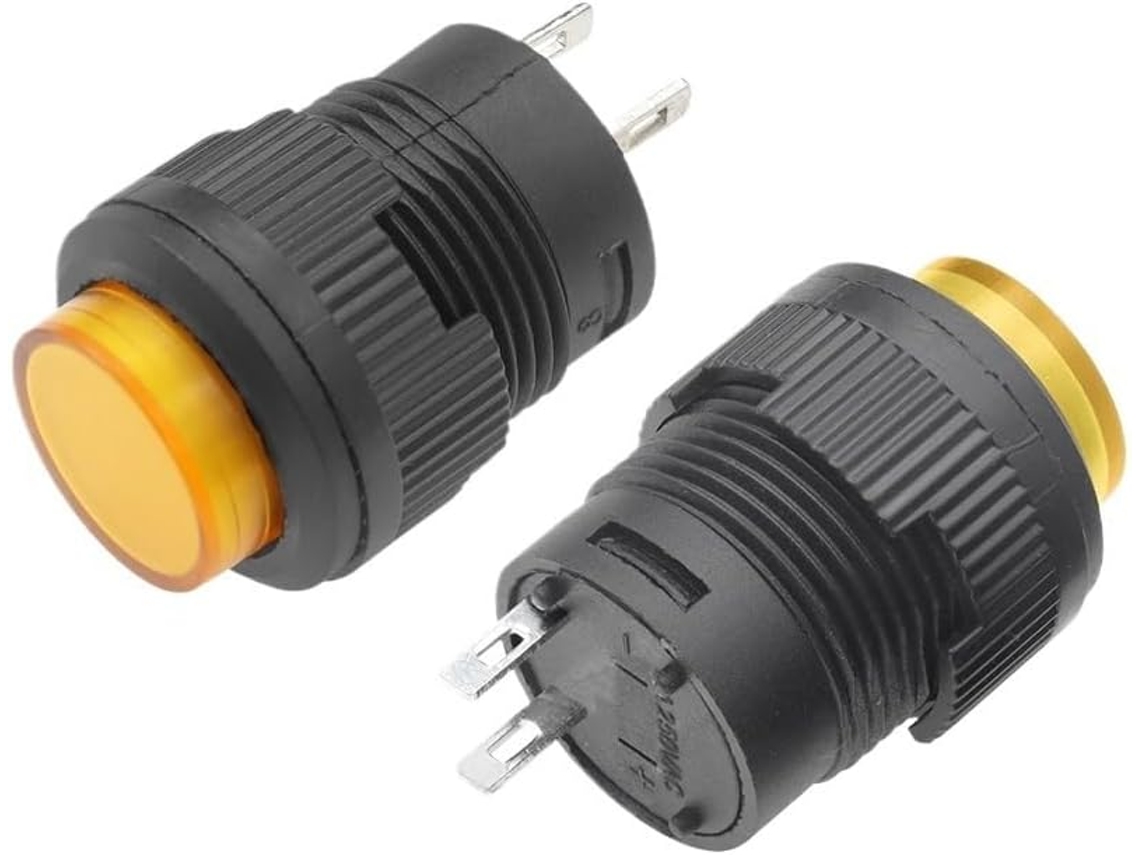 Interruptor De Botão Com Travamento Automático, Amarelo, 16mm, Não Iluminado, 2 Pinos, R16-503