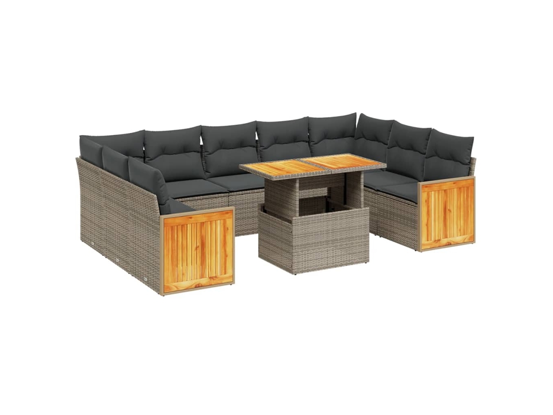 Conjunto de 10 Sofás de Jardim com Almofadões Vime Pe Cinzento MAISON EXCLUSIVE