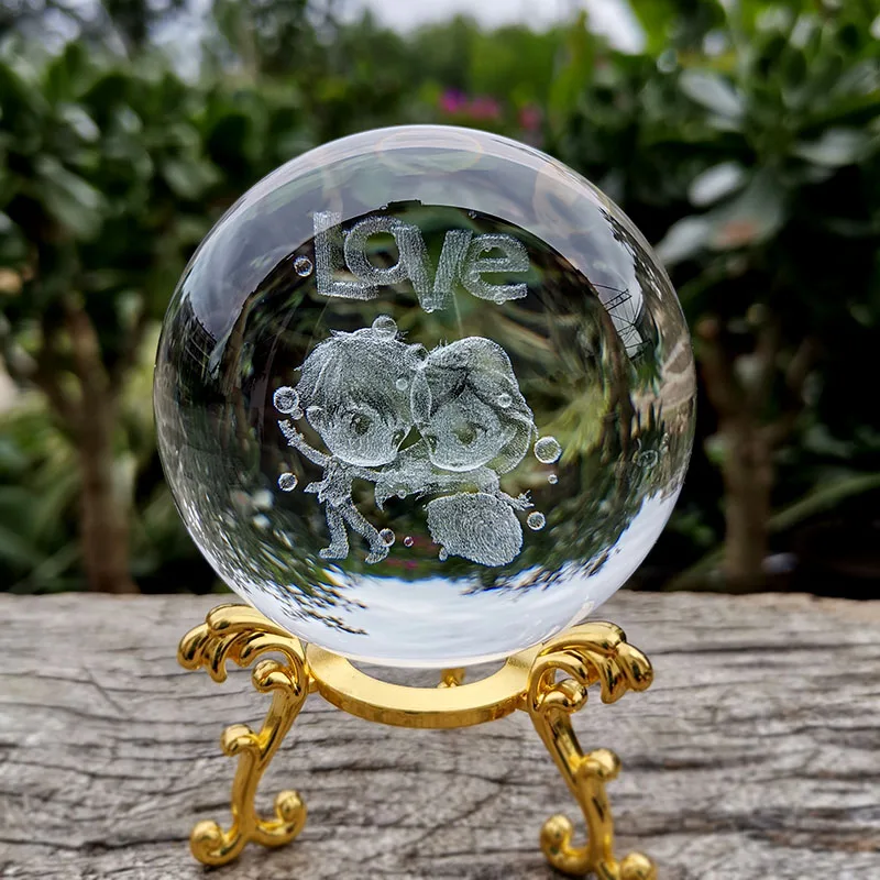 Bola de Cristal 60mm Esfera de Vidro Esculpida em 3d Peso de Papel com Base MDUG (estilo 4 60mm)