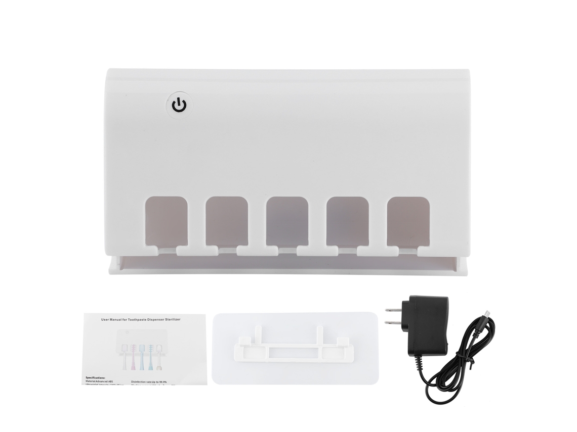 Prateleira Limpadora Uv para Escova de Dentes Universal com 5 Buracos Branca Montada na Parede