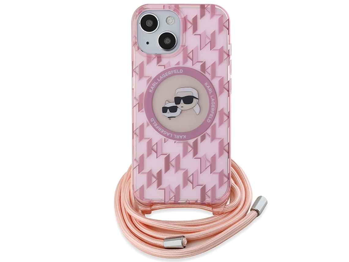 Capa para iPhone 15 KARL LAGERFELD Pele Sintética Rígida Rosa