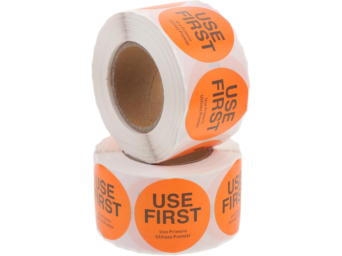 Rolos De Etiquetas Autoadesivas Usar Primeiro Para Controle De Estoque, Papel Revestido Laranja Cobre, 38x38mm, 500 Gokoco