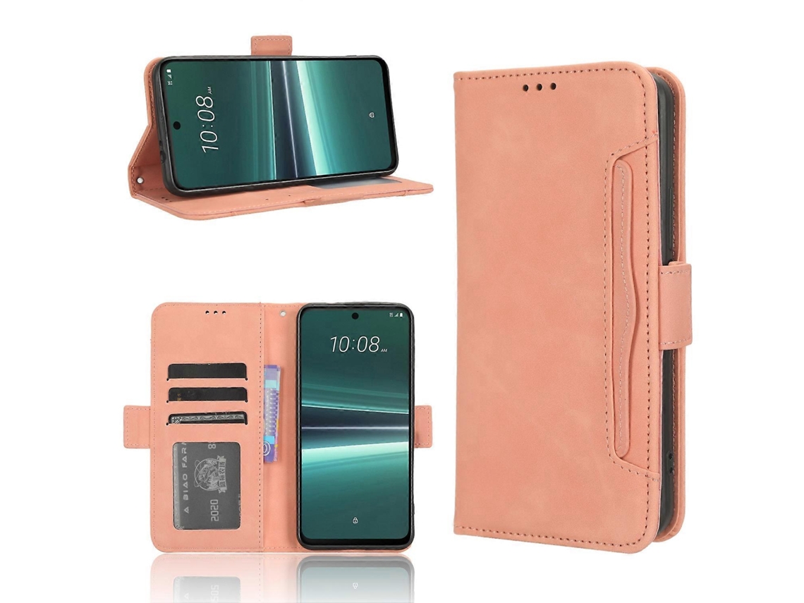 Capa De Couro Para Celular Com Compartimentos Para Cartões E Textura De Pele De Bezerro