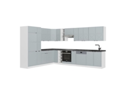 Cozinha Em Ângulo Fame-line, 347x257cm, Pt Antracite, Azul Claro-cinza/branco, Branco, Vicco
