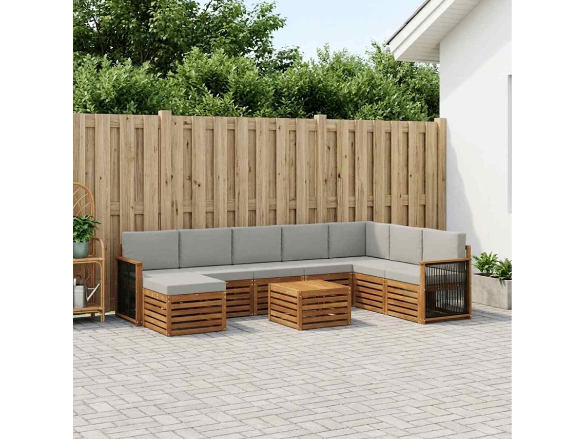 Vidaxl Conjunto De Sofás Para Exterior 7 Pcs Natural E Cinzento-claro