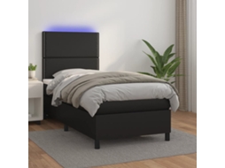 Vidaxl Cama Box Spring C/ Colchão/led 100x200cm Couro Artificial Preto