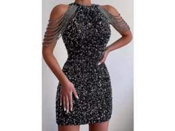 2026 vestido Corto de Lentejuelas Dorado Hombro Descubierto Sexy para Fiesta 1920s Flapper XL Negro