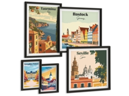 Conjunto De Pinturas Paisagens De Cidades Europeias Espelharte (5 Peças)
