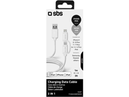 Cabo SBS 2 em 1 (USB - Micro-USB+Lightning - 1m - Branco)